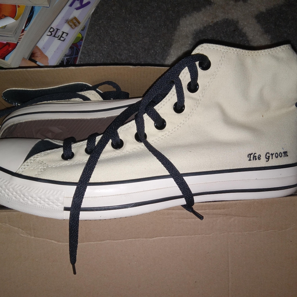 White "The Groom" Converse size 12